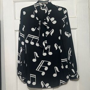 “SEND UR PRICE?” Retrolicious Black Blouse With White Music Notes 🎼🎵🎶